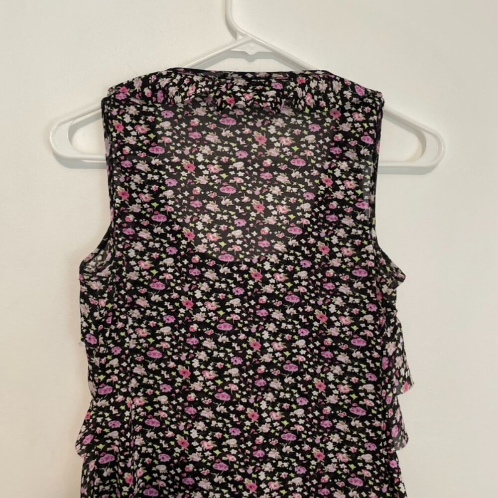 EXPRESS Black Purple Floral Mesh Tiered Ruffle Sleeveless Y2K Tank Blouse Top S - Picture 11 of 12